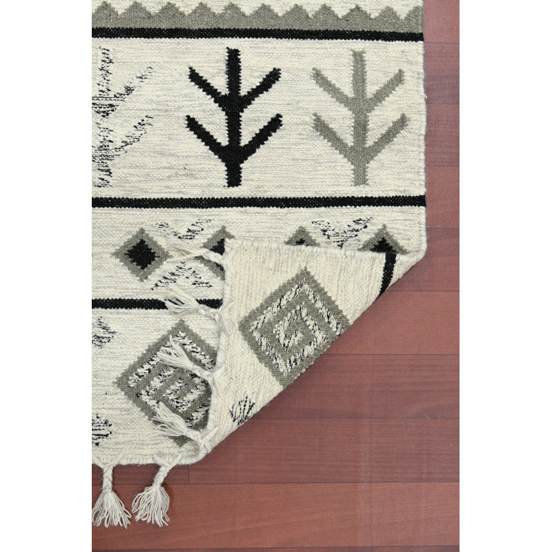 Ivory Gray Handmade Wool 9' x 12' Reversible Flatweave Rug