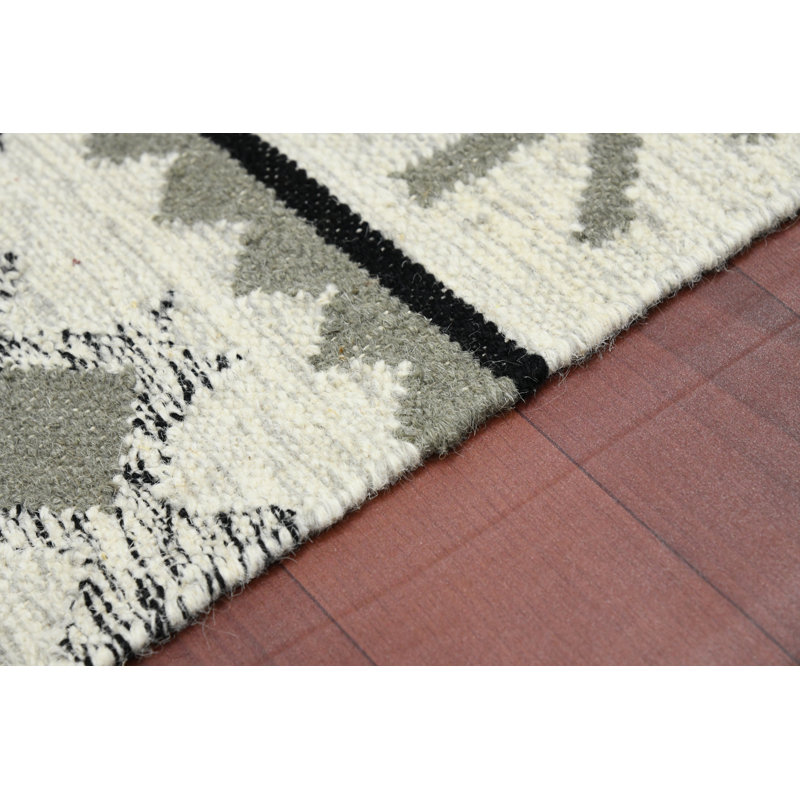 Ivory Gray Handmade Wool 9' x 12' Reversible Flatweave Rug