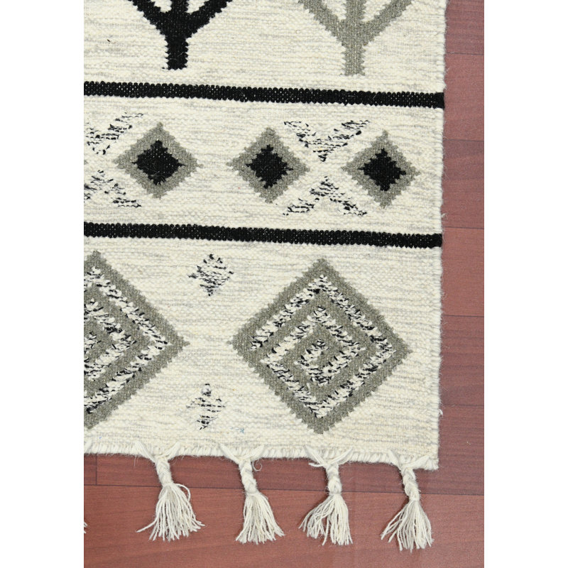 Ivory Gray Handmade Wool 9' x 12' Reversible Flatweave Rug
