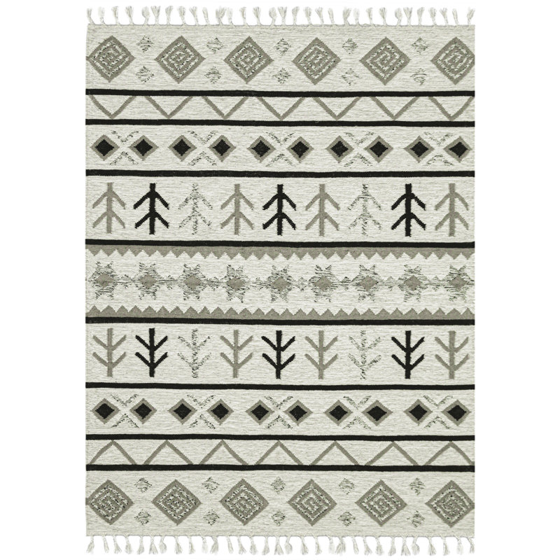 Ivory Gray Handmade Wool 9' x 12' Reversible Flatweave Rug