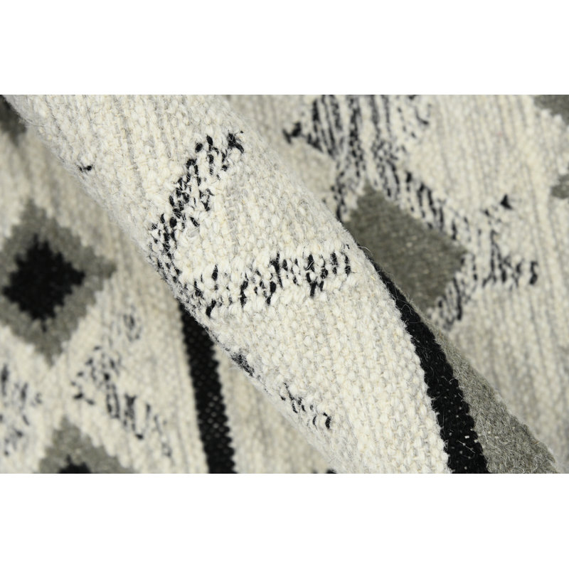 Ivory Gray Handmade Wool 9' x 12' Reversible Flatweave Rug
