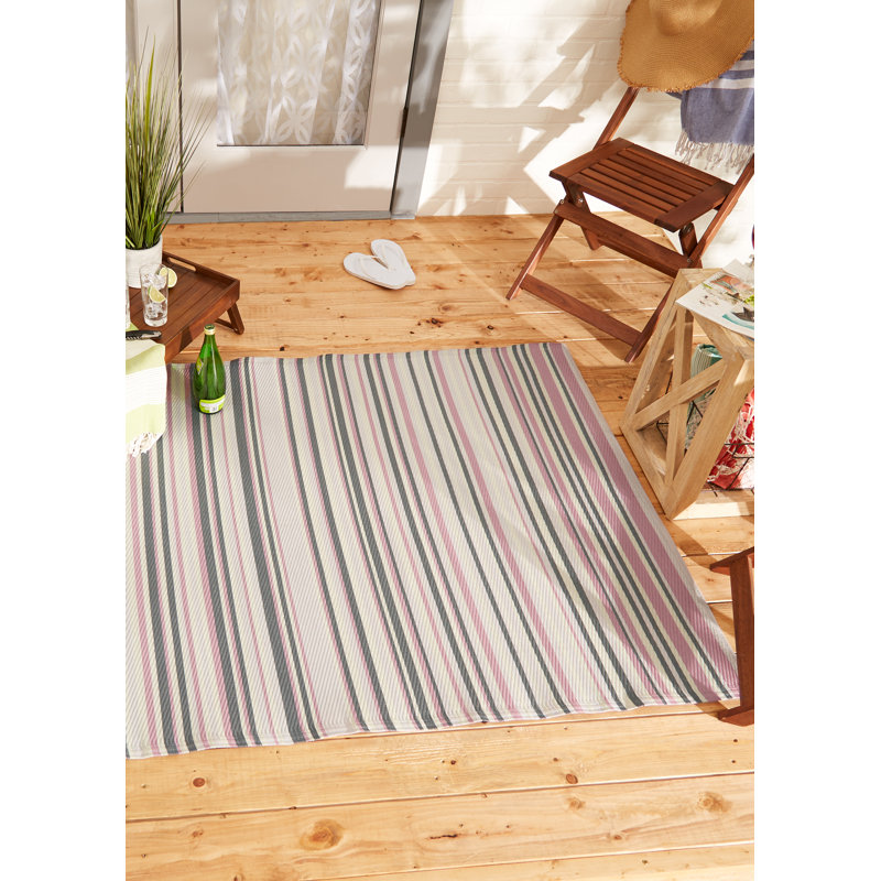 Blue and Multicolor Striped 4' x 6' Outdoor Rug