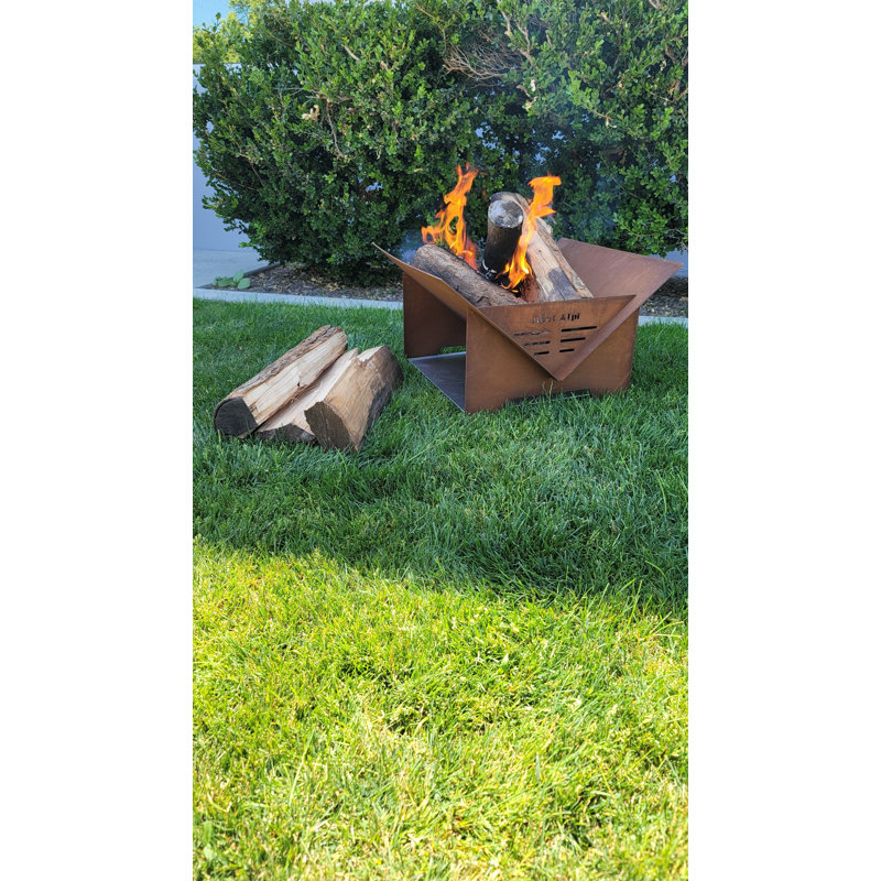 Rustic Steel Portable Wood Burning Fire Pit with Grill