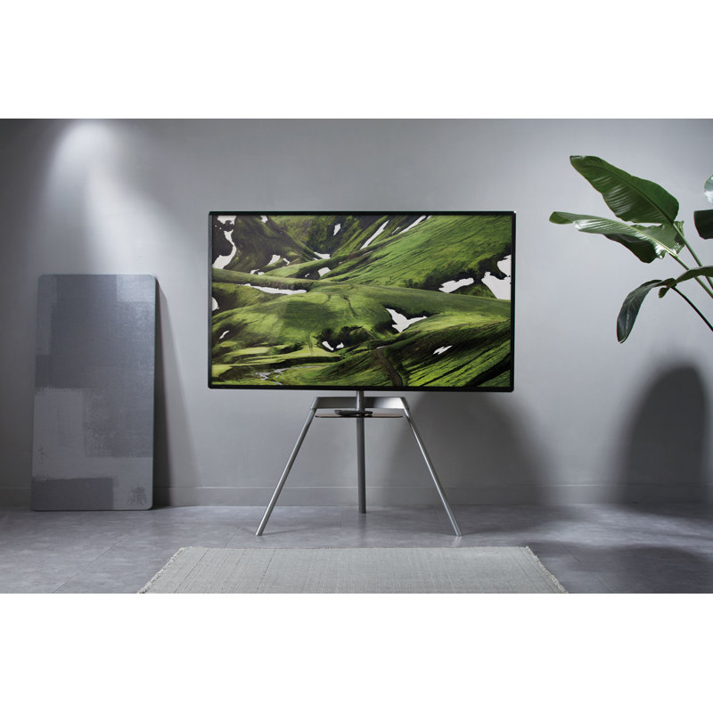Modern Aluminum and Glass Tripod TV Stand with Shelf