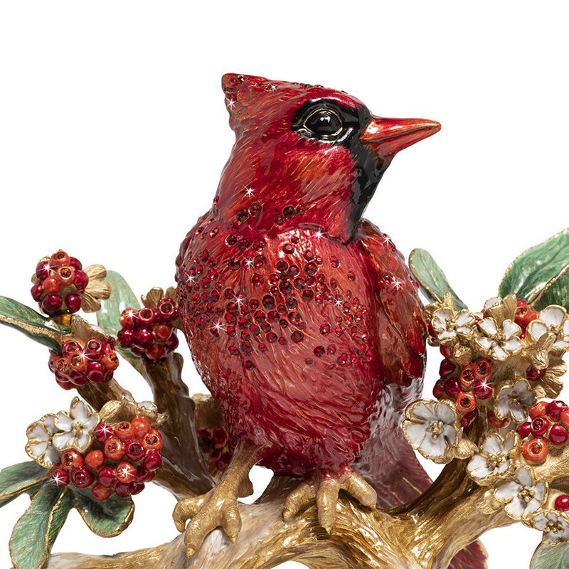 Red Crystal Cardinal on Gold Branch Figurine