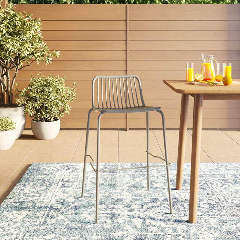Silver Powder Coated Steel Outdoor Bar Stool with Footrest