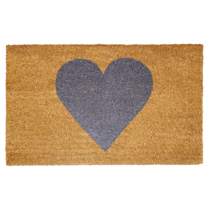 Natural Coir Gray Heart Winter Doormat, 17" x 29"