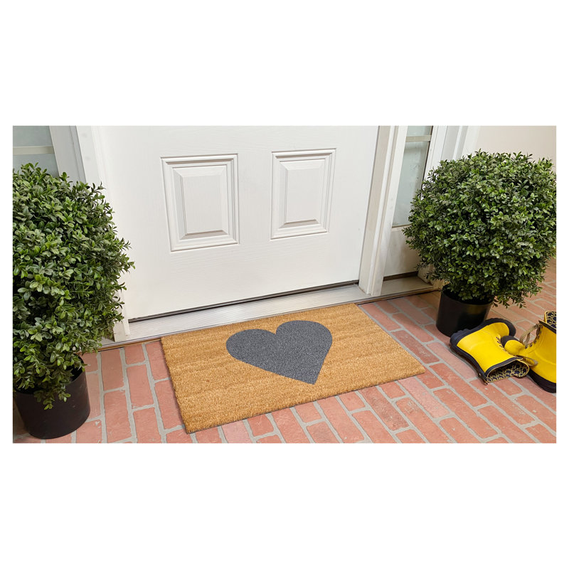 Natural Coir Gray Heart Winter Doormat, 17" x 29"