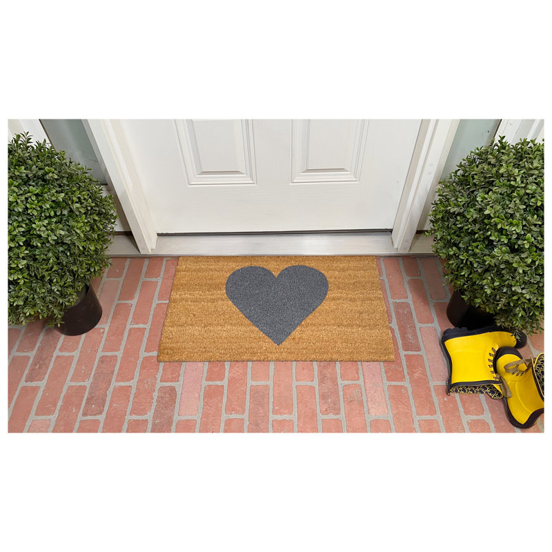 Natural Coir Gray Heart Winter Doormat, 17" x 29"
