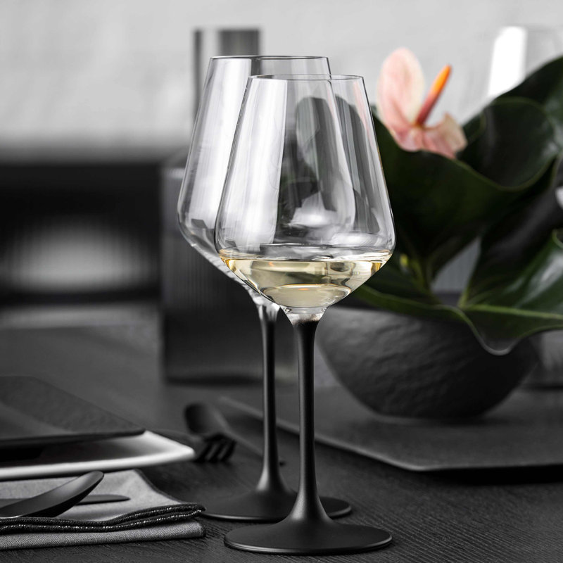 Elegant Black Stem Crystal White Wine Glass Set of 4