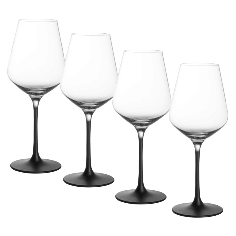 Elegant Black Stem Crystal White Wine Glass Set of 4