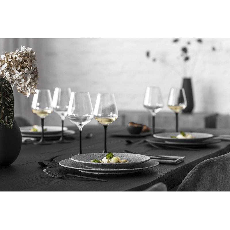 Elegant Black Stem Crystal White Wine Glass Set of 4