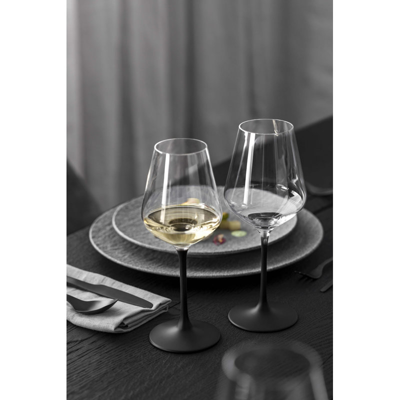 Elegant Black Stem Crystal White Wine Glass Set of 4