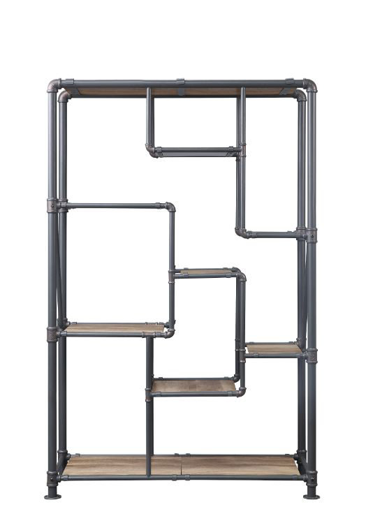 Brantley Antique Oak and Sandy Gray Industrial Bookshelf