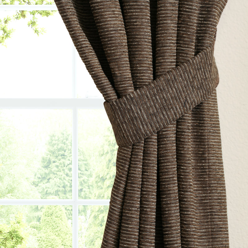 Vermont Brown Jacquard Chenille Light-Filtering Curtain Panels
