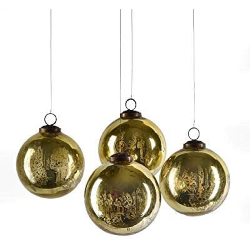 Antique Gold Mercury Glass Hanging Ornaments Set of 4