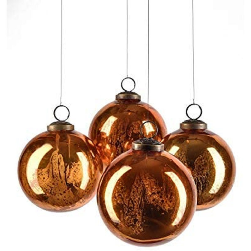 Antique Copper Mercury Glass Ball Ornaments Set of 4