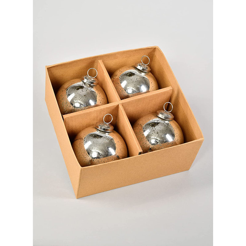 Antique Silver Mercury Glass Hanging Ornaments Set of 4