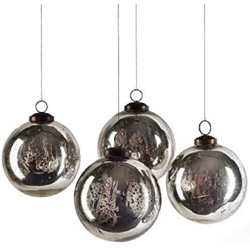 Antique Silver Mercury Glass Hanging Ornaments Set of 4