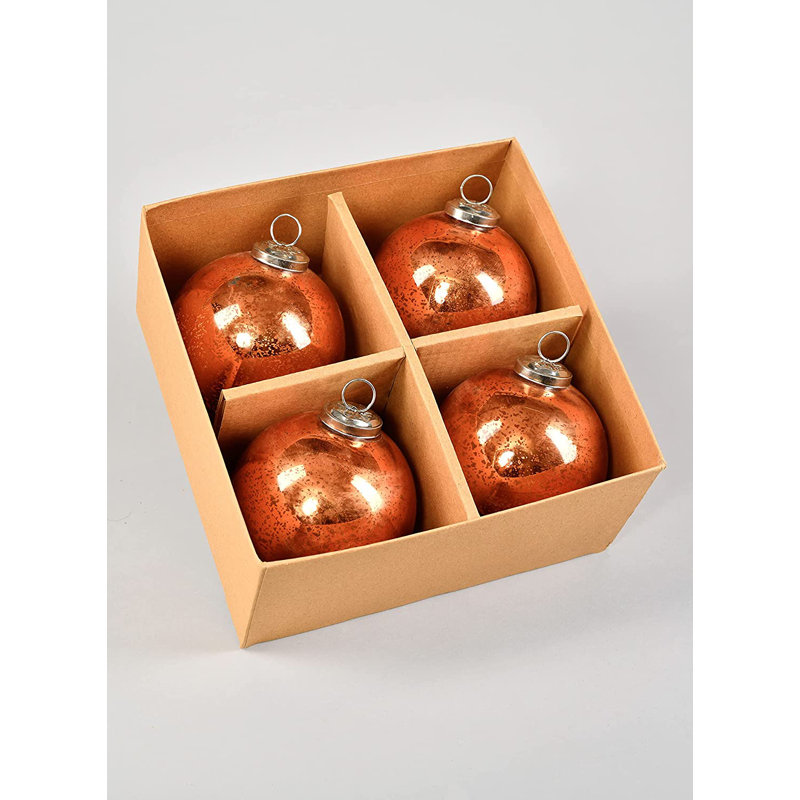 Antique Copper Mercury Glass Ball Ornaments Set of 4