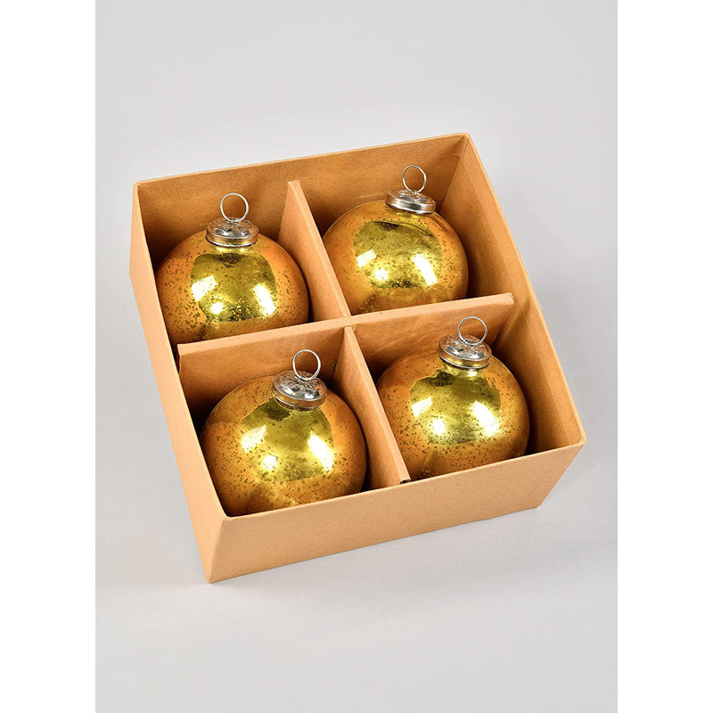 Antique Gold Mercury Glass Hanging Ornaments Set of 4