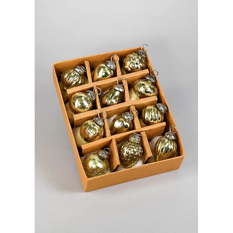 Light Gold Mercury Glass Mini Christmas Ornaments Set