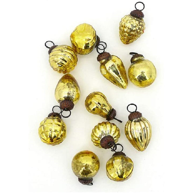 Light Gold Mercury Glass Mini Christmas Ornaments Set