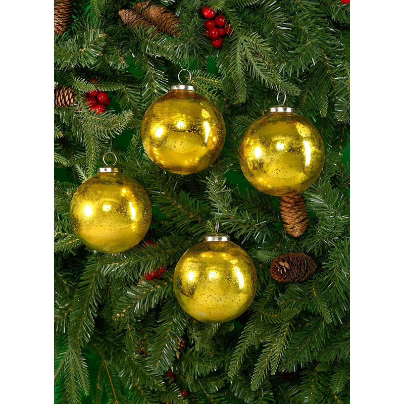 Antique Gold Mercury Glass Hanging Ornaments Set of 4