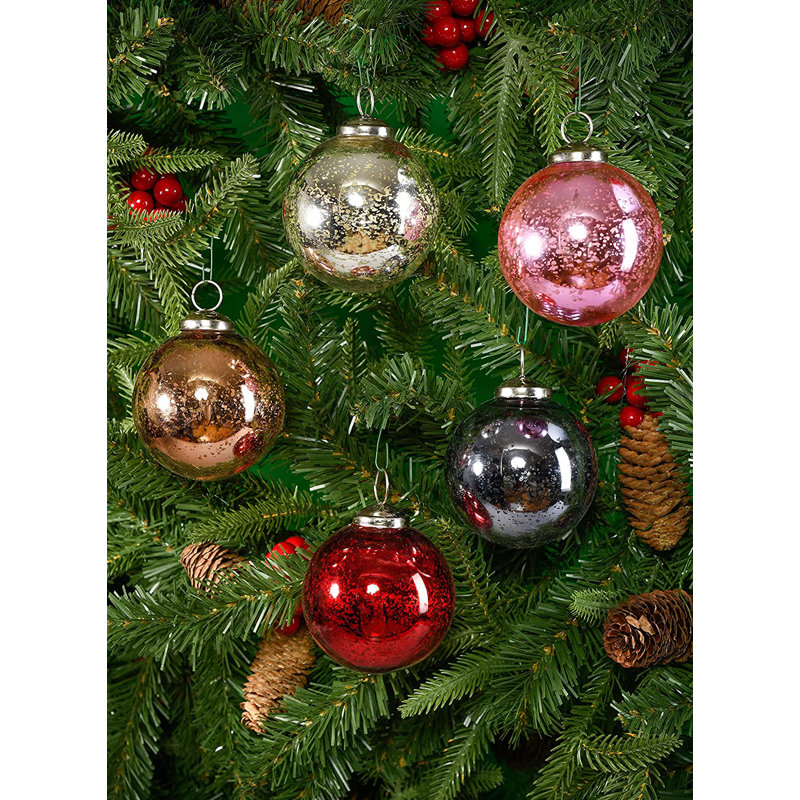 Antique Copper Mercury Glass Ball Ornaments Set of 4