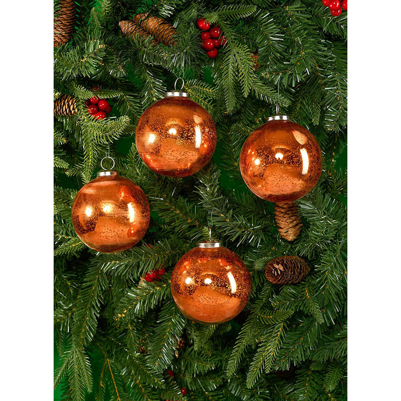 Antique Copper Mercury Glass Ball Ornaments Set of 4