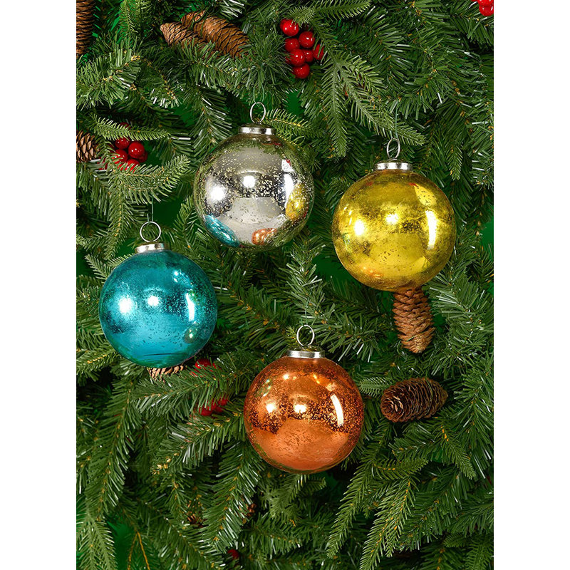 Antique Silver Mercury Glass Hanging Ornaments Set of 4