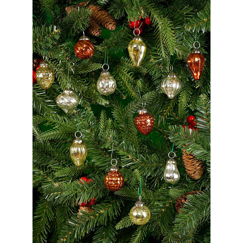 Light Gold Mercury Glass Mini Christmas Ornaments Set