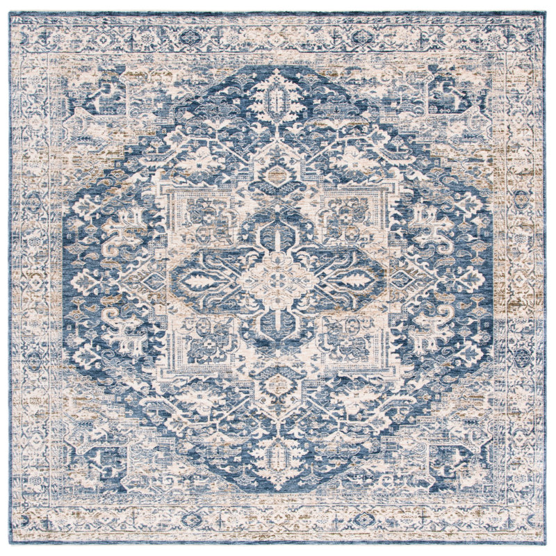 Handmade Blue Cotton Synthetic Square Area Rug 84"