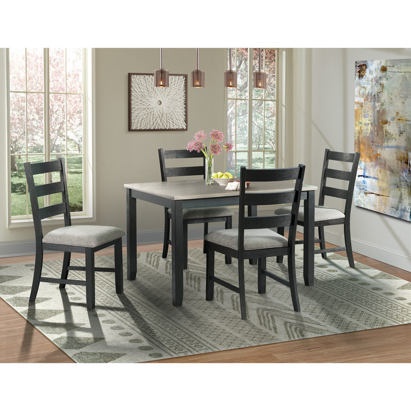 Black Upholstered Ladderback Wood Side Chair