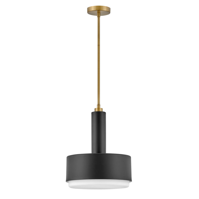 Elegant Modern Black Brass LED Drum Pendant with Etched Opal Glass