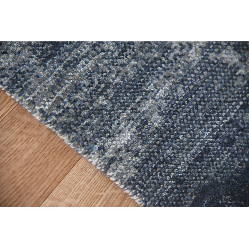 Dazzle Blue Hand-Knotted Wool and Silk 9' x 12' Area Rug