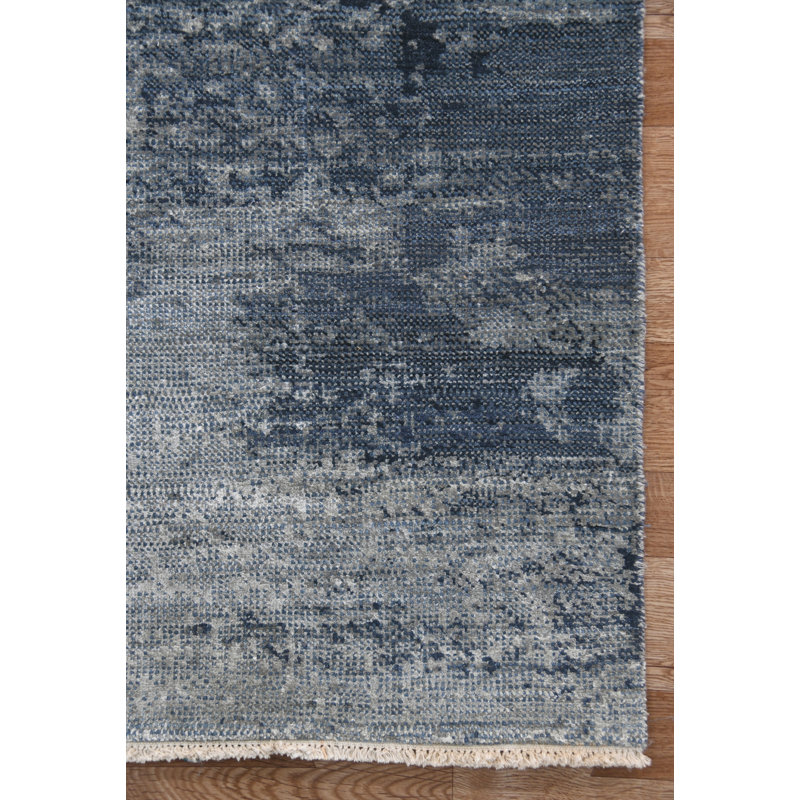 Dazzle Blue Hand-Knotted Wool and Silk 9' x 12' Area Rug