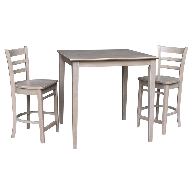 Elegant Washed Gray Taupe Solid Wood Counter Height Dining Set with 2 Stools