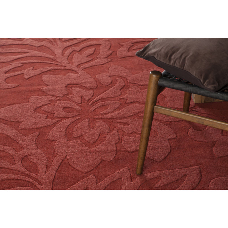 Handmade Jaipur Floral Wool Rug 7' x 10' in Red