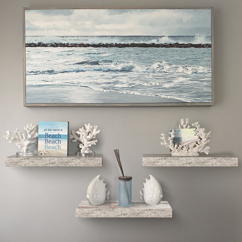 White Rustic Wood Floating Wall Shelves Set of 3