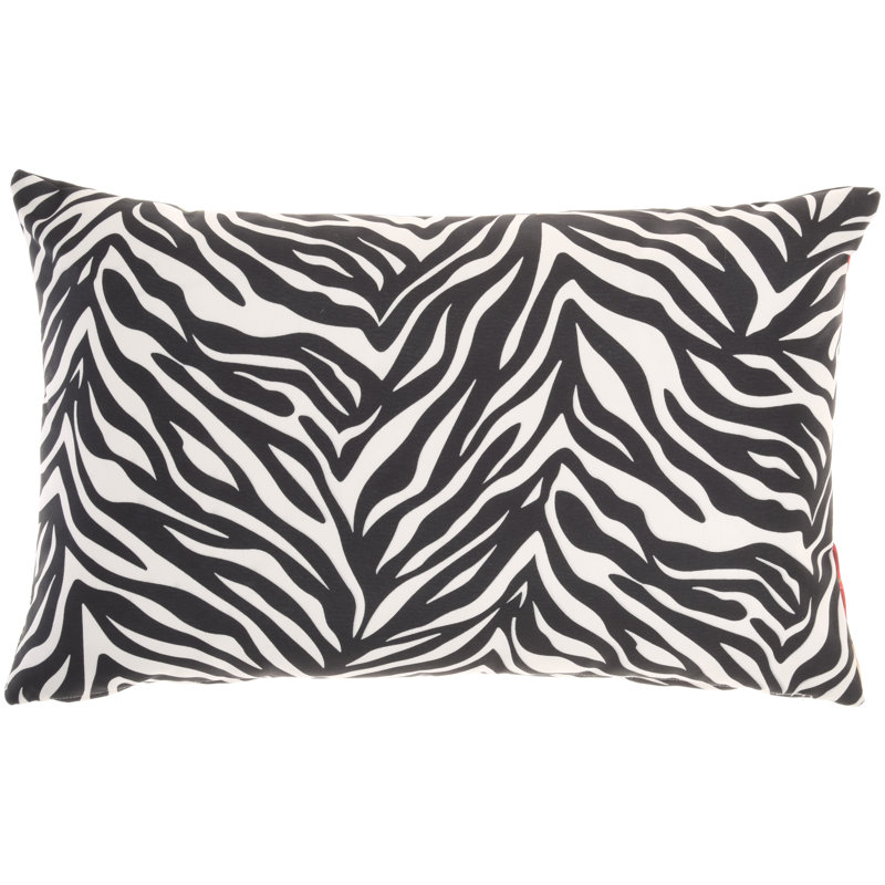 Zebra Rose Embroidered Reversible Outdoor Throw Pillow, 14"x22"