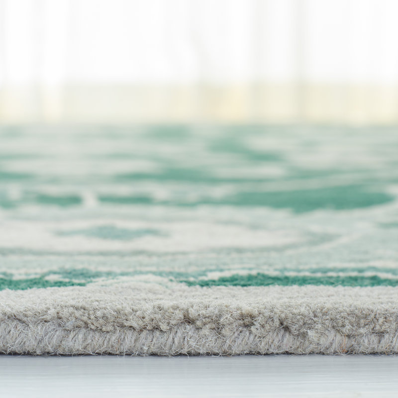 Hand-Knotted Dark Green Floral Wool 4' x 6' Rug