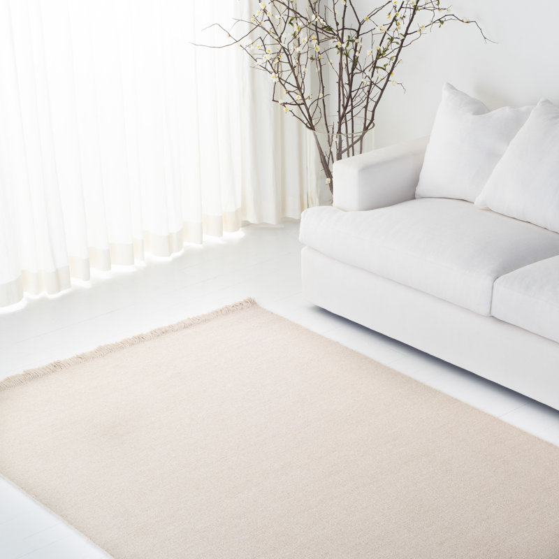 Beige Hand-Knotted Wool Runner Rug with Tassels, 2'3" x 8'