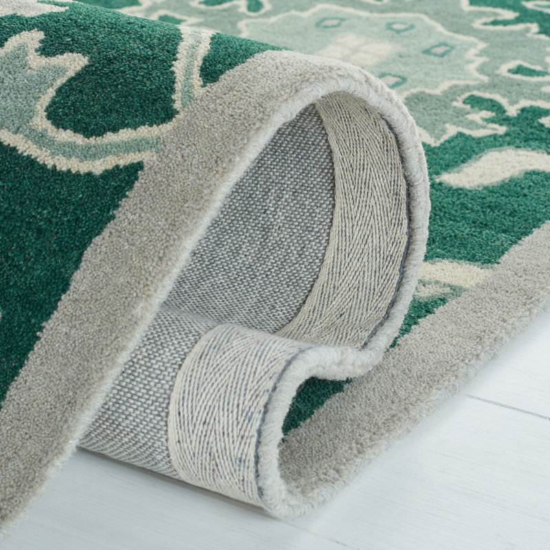 Hand-Knotted Dark Green Floral Wool 4' x 6' Rug