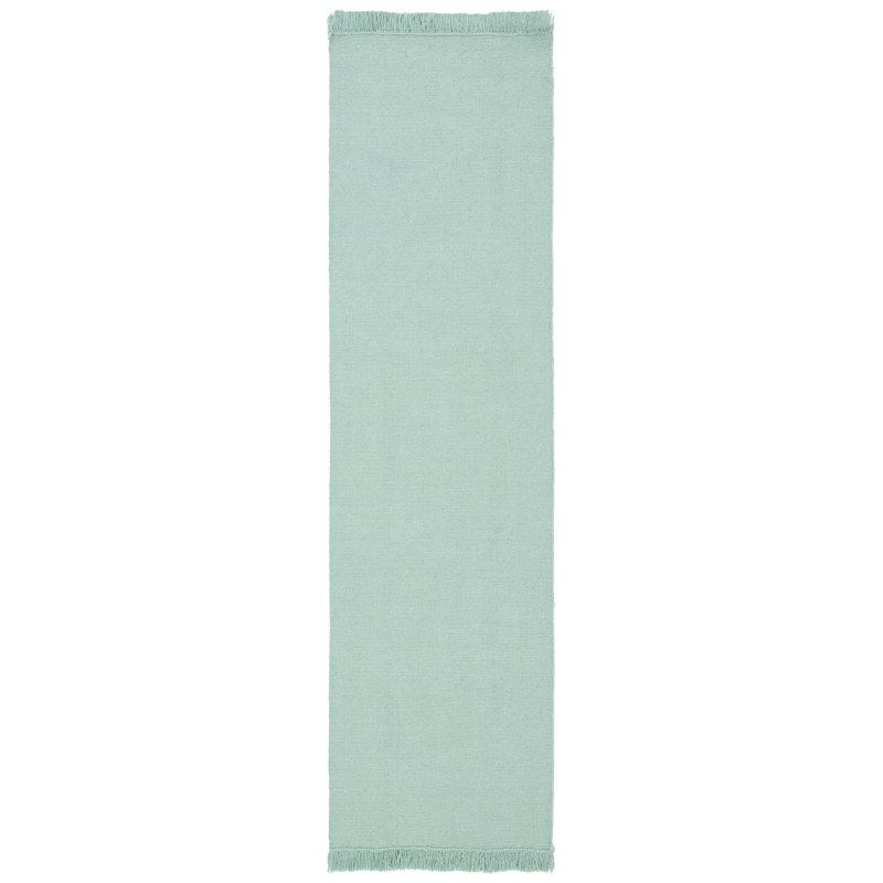Elegant Hand-Knotted Light Green Wool Runner Rug, 2'3" x 8'