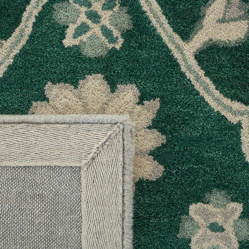 Hand-Knotted Dark Green Floral Wool 4' x 6' Rug