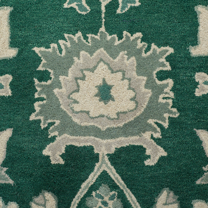 Hand-Knotted Dark Green Floral Wool 4' x 6' Rug