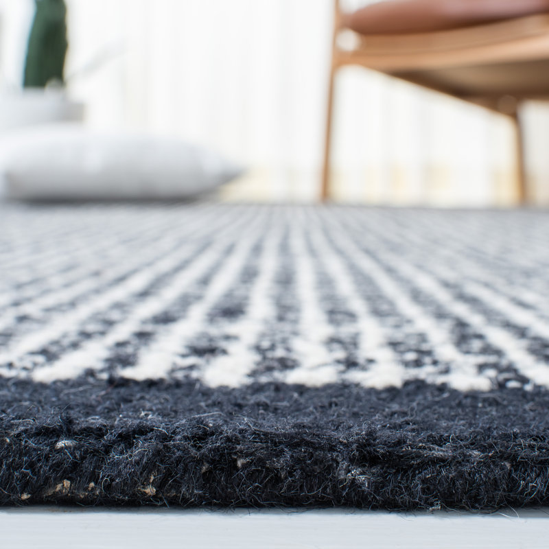 Handmade Black Wool 6' Square Tufted Reversible Rug