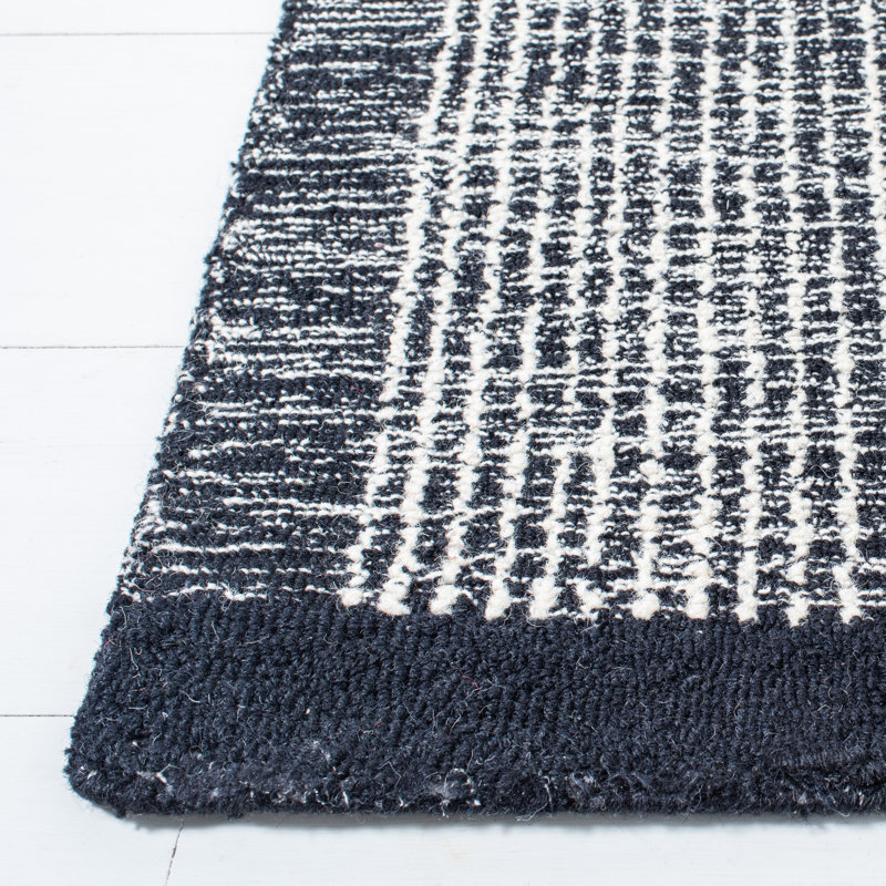 Handmade Black Wool 6' Square Tufted Reversible Rug