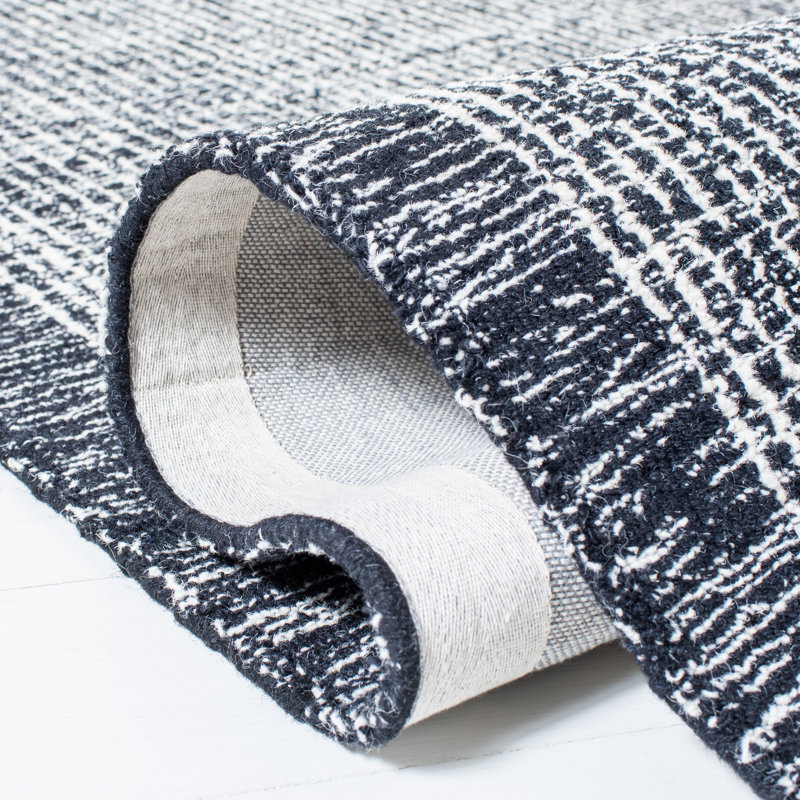 Handmade Black Wool 6' Square Tufted Reversible Rug